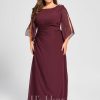 Mother of the Bride Dresses | Sheath/Column Scoop Floor-Length Chiffon Mother of the Bride Dress With Pleated Beading Cabernet – Womens