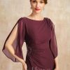 Mother of the Bride Dresses | Sheath/Column Scoop Floor-Length Chiffon Mother of the Bride Dress With Pleated Beading Cabernet – Womens