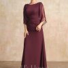 Mother of the Bride Dresses | Sheath/Column Scoop Floor-Length Chiffon Mother of the Bride Dress With Pleated Beading Cabernet – Womens