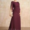 Mother of the Bride Dresses | Sheath/Column Scoop Floor-Length Chiffon Mother of the Bride Dress With Pleated Beading Cabernet – Womens