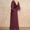 Mother of the Bride Dresses | Sheath/Column Scoop Floor-Length Chiffon Mother of the Bride Dress With Pleated Beading Cabernet – Womens