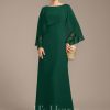 Mother of the Bride Dresses | Sheath/Column Scoop Floor-Length Lace Chiffon Mother of the Bride Dress With Pleated Dark Green – Womens