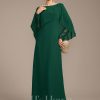 Mother of the Bride Dresses | Sheath/Column Scoop Floor-Length Lace Chiffon Mother of the Bride Dress With Pleated Dark Green – Womens