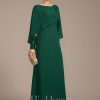 Mother of the Bride Dresses | Sheath/Column Scoop Floor-Length Lace Chiffon Mother of the Bride Dress With Pleated Dark Green – Womens