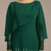 Mother of the Bride Dresses | Sheath/Column Scoop Floor-Length Lace Chiffon Mother of the Bride Dress With Pleated Dark Green – Womens