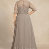 Mother of the Bride Dresses | Sheath/Column Scoop Illusion Floor-Length Detachable Lace Chiffon Mother of the Bride Dress Taupe – Womens