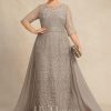 Mother of the Bride Dresses | Sheath/Column Scoop Illusion Floor-Length Detachable Lace Chiffon Mother of the Bride Dress Taupe – Womens