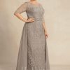 Mother of the Bride Dresses | Sheath/Column Scoop Illusion Floor-Length Detachable Lace Chiffon Mother of the Bride Dress Taupe – Womens