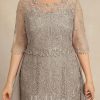 Mother of the Bride Dresses | Sheath/Column Scoop Illusion Floor-Length Detachable Lace Chiffon Mother of the Bride Dress Taupe – Womens