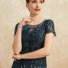 Mother of the Bride Dresses | Sheath/Column Scoop Illusion Floor-Length Lace Chiffon Mother of the Bride Dress With Sequins Dark Navy – Womens