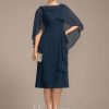 Mother of the Bride Dresses | Sheath/Column Scoop Knee-Length Chiffon Mother of the Bride Dress With Cascading Ruffles Beading Dark Navy – Womens