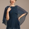 Mother of the Bride Dresses | Sheath/Column Scoop Knee-Length Chiffon Mother of the Bride Dress With Cascading Ruffles Beading Dark Navy – Womens