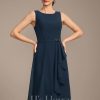 Mother of the Bride Dresses | Sheath/Column Scoop Knee-Length Chiffon Mother of the Bride Dress With Cascading Ruffles Beading Dark Navy – Womens