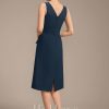 Mother of the Bride Dresses | Sheath/Column Scoop Knee-Length Chiffon Mother of the Bride Dress With Cascading Ruffles Beading Dark Navy – Womens