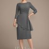 Mother of the Bride Dresses | Sheath/Column Scoop Knee-Length Chiffon Mother of the Bride Dress With Cascading Ruffles Beading Steel Grey – Womens