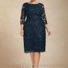 Mother of the Bride Dresses | Sheath/Column Scoop Knee-Length Lace Mother of the Bride Dress Dark Navy – Womens