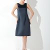 Mother of the Bride Dresses | Sheath/Column Scoop Knee-Length Satin Mother of the Bride Dress Dark Navy – Womens