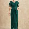 Mother of the Bride Dresses | Sheath/Column V-Neck Ankle-Length Chiffon Mother of the Bride Dress With Pleated Sequins Beading Dark Green – Womens