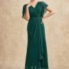 Mother of the Bride Dresses | Sheath/Column V-Neck Ankle-Length Chiffon Mother of the Bride Dress With Pleated Sequins Beading Dark Green – Womens