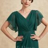 Mother of the Bride Dresses | Sheath/Column V-Neck Ankle-Length Chiffon Mother of the Bride Dress With Pleated Sequins Beading Dark Green – Womens