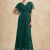 Mother of the Bride Dresses | Sheath/Column V-Neck Ankle-Length Chiffon Mother of the Bride Dress With Pleated Sequins Beading Dark Green – Womens