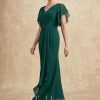 Mother of the Bride Dresses | Sheath/Column V-Neck Ankle-Length Chiffon Mother of the Bride Dress With Pleated Sequins Beading Dark Green – Womens