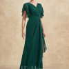 Mother of the Bride Dresses | Sheath/Column V-Neck Ankle-Length Chiffon Mother of the Bride Dress With Pleated Sequins Beading Dark Green – Womens