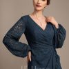 Mother of the Bride Dresses | Sheath/Column V-Neck Asymmetrical Lace Mother of the Bride Dress With Pleated Dark Navy – Womens