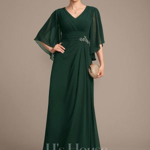 Mother of the Bride Dresses | Sheath/Column V-Neck Floor-Length Chiffon Mother of the Bride Dress With Pleated Sequins Beading As Picture – Womens