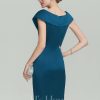 Mother of the Bride Dresses | Sheath/Column V-Neck Knee-Length Satin Mother of the Bride Dress With Crystal Brooch Pleated Ink Blue – Womens