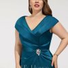 Mother of the Bride Dresses | Sheath/Column V-Neck Knee-Length Satin Mother of the Bride Dress With Crystal Brooch Pleated Ink Blue – Womens