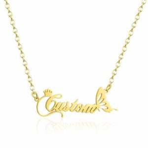 Name Necklaces | Custom Butterfly Beautiful Casual Fashionable Name Necklace 14K Gold Plating – Womens