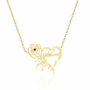 Name Necklaces | Hollow Carved Beautiful Casual Fashionable Birthstone Necklace Name Necklace 14K Gold Plating – Womens