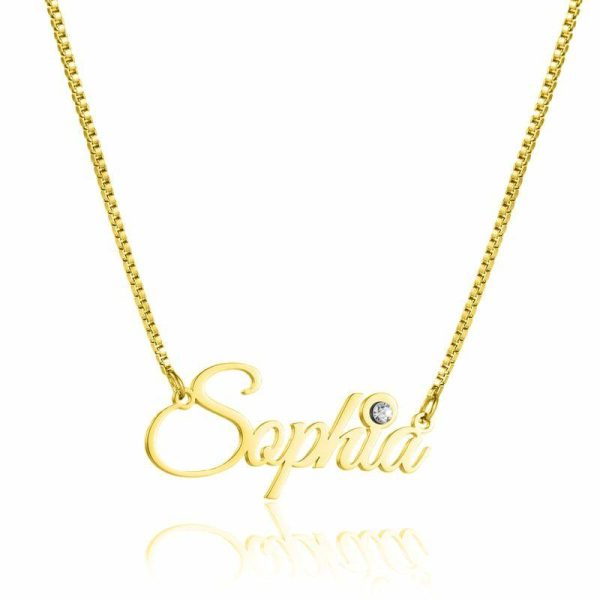 Personalized Jewelry | Birthstone Name Necklace Gold – Womens