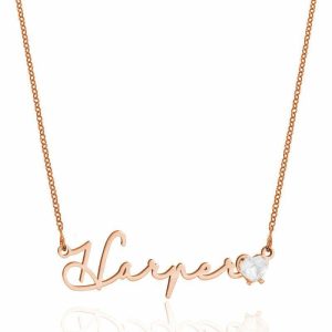 Personalized Jewelry | Birthstone Name Necklace Rose Gold – Womens