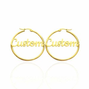 Personalized Jewelry | Circle Name Earrings Gold – Womens