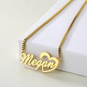 Personalized Jewelry | Custom 18k Gold Plated Heart Name Necklace With Heart Gold – Womens