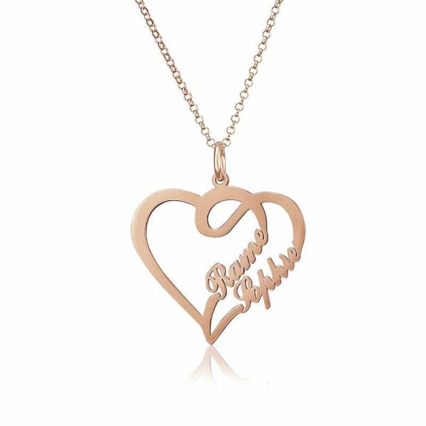 Personalized Jewelry | Custom 18k Rose Gold Plated Family Heart Two Name Necklace Birthday Gifts Rose Gold – Womens