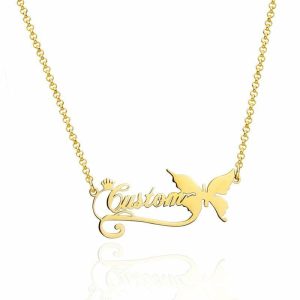 Personalized Jewelry | Custom Butterfly Name Necklace Gold – Womens