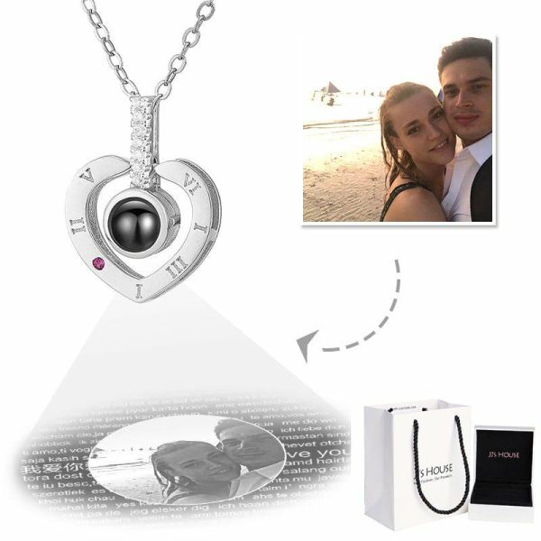 Personalized Jewelry | Custom Sterling Silver Birthstone Heart Photo Necklace With Cubic Zirconia Silver – Womens