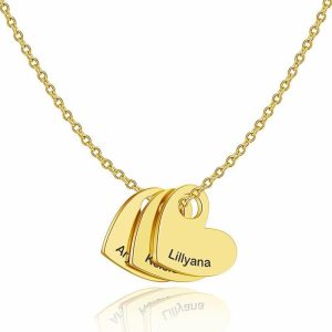 Personalized Jewelry | Family Heart Engraved Necklace Gold – Womens