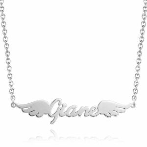 Personalized Jewelry | Letter Attractive Beautiful Classic Elegant Name Necklace With Wings Silver – Womens