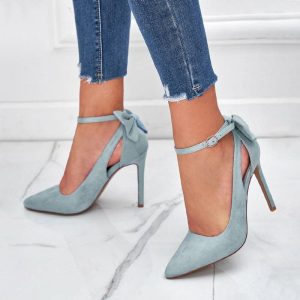 Pumps | Women’s Ankle Strap Heels Elegant Bowknot Point Toe High Heel Work Party Prom Evening Shoes Blue – Womens