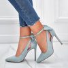 Pumps | Women’s Ankle Strap Heels Elegant Bowknot Point Toe High Heel Work Party Prom Evening Shoes Blue – Womens