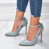 Pumps | Women’s Ankle Strap Heels Elegant Bowknot Point Toe High Heel Work Party Prom Evening Shoes Blue – Womens