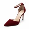 Pumps | Women’s Ankle Strap Heels Party Prom Evening Elegant Suede High Heel Point Toe Solid Color Buckle Shoes Burgundy – Womens