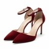 Pumps | Women’s Ankle Strap Heels Party Prom Evening Elegant Suede High Heel Point Toe Solid Color Buckle Shoes Burgundy – Womens