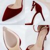 Pumps | Women’s Ankle Strap Heels Party Prom Evening Elegant Suede High Heel Point Toe Solid Color Buckle Shoes Burgundy – Womens