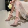 Pumps | Women’s Ankle Strap Heels Wedding Party Evening Elegant PU Leather High Heel Point Toe Pearl Solid Color Buckle Shoes Silver – Womens