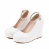 Pumps | Women’s Ankle Strap Heels Wedding Party PU Leather Wedge Heel Closed Toe Shoes White – Womens